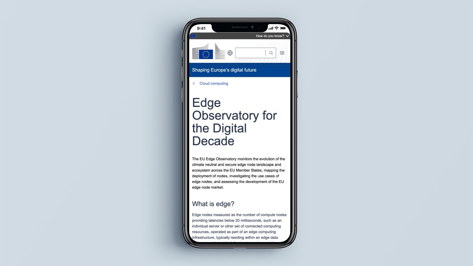 Screenshot of the Edge Observatory homepage on a mobile phone