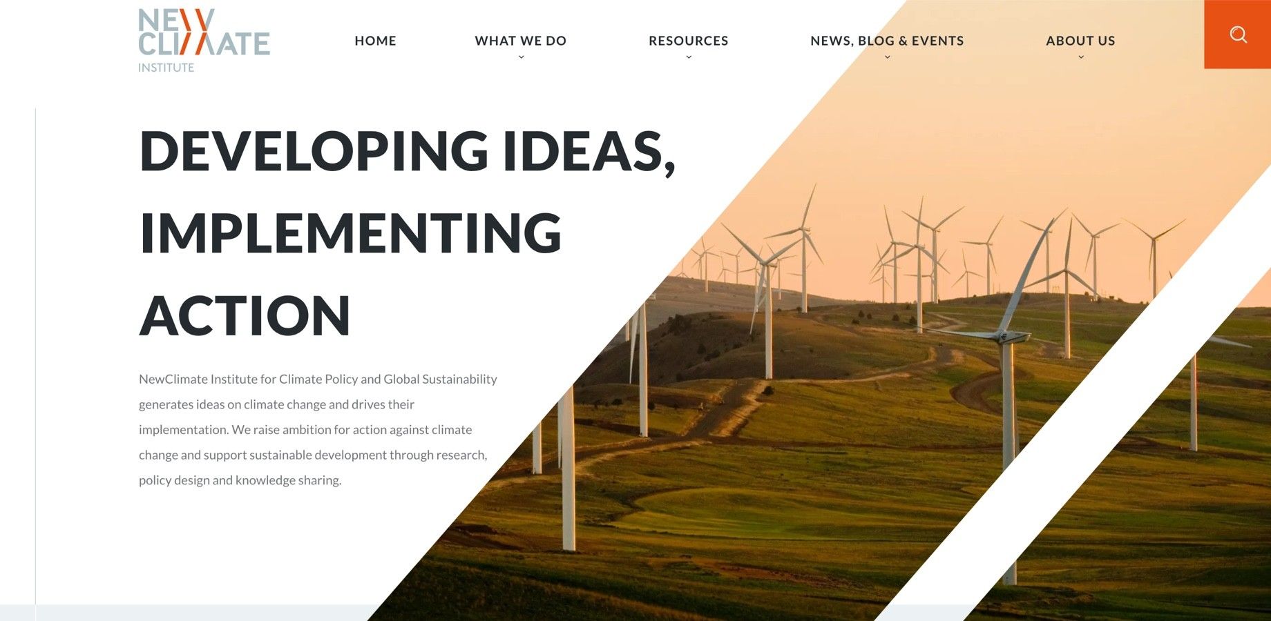 Screenshot of the NewClimate Institute homepage