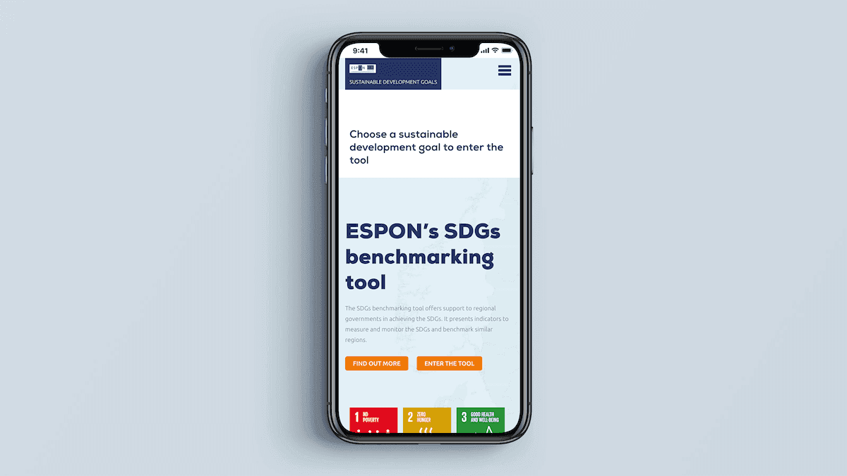 Screenshot of the ESPON homepage on a mobile phone
