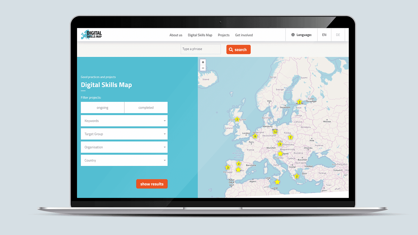 Screenshot of the Digital Skills Map homepage on a laptop