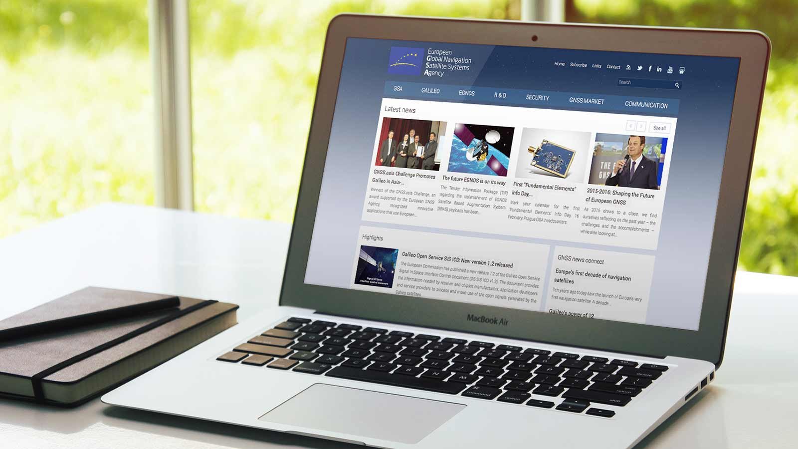 Screenshot of the GNSS Agency homepage on a laptop