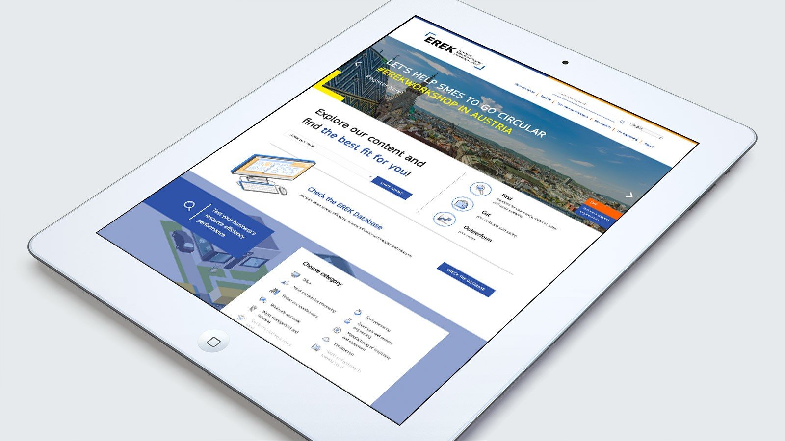 Screenshot of the EREK homepage on a tablet