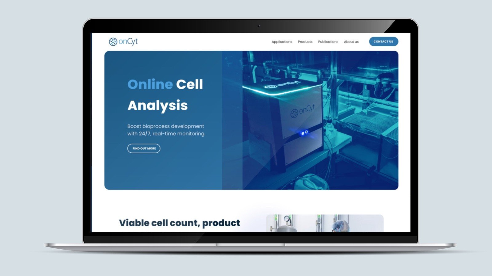 Screenshot of the onCyt homepage on a laptop