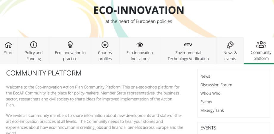 Screenshot of the Eco-Innovation Observatory homepage
