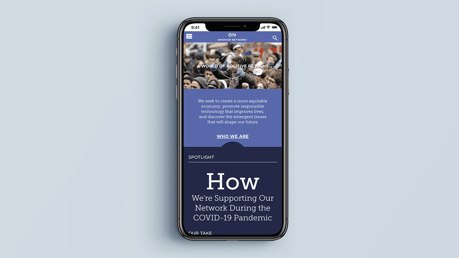 Screenshot of the Omidyar homepage on a mobile phone