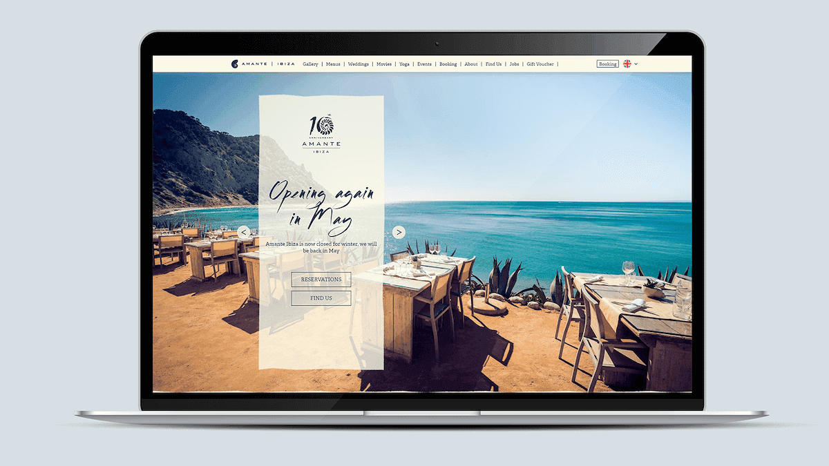 Screenshot of the Amante homepage on a laptop
