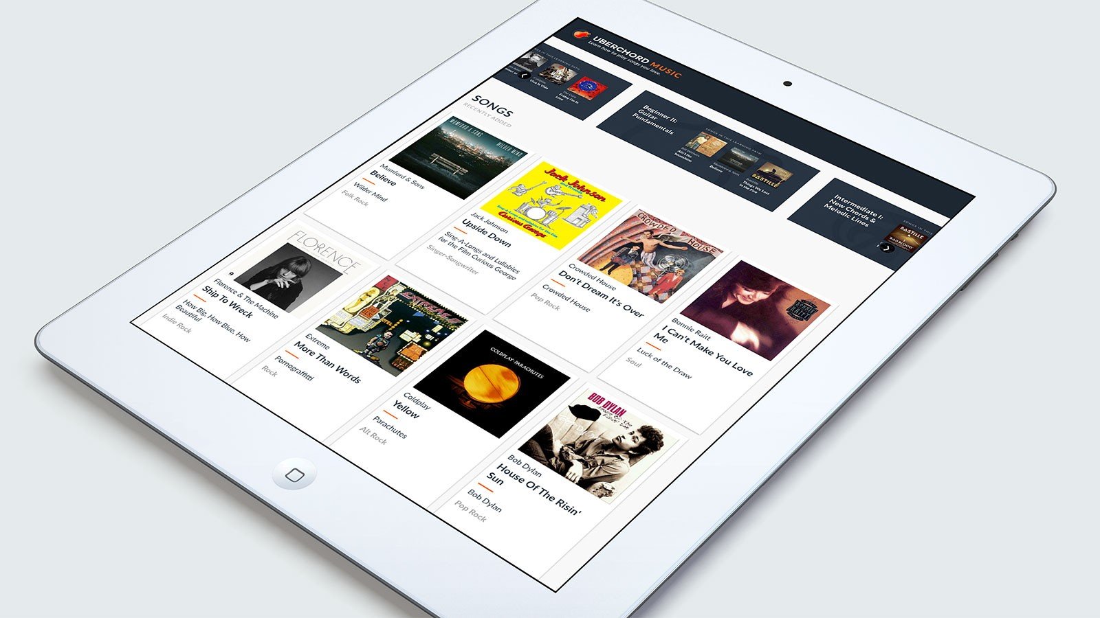Screenshot of the Uberchord homepage on a tablet