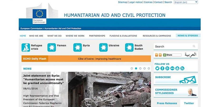 Screenshot of the DG ECHO homepage