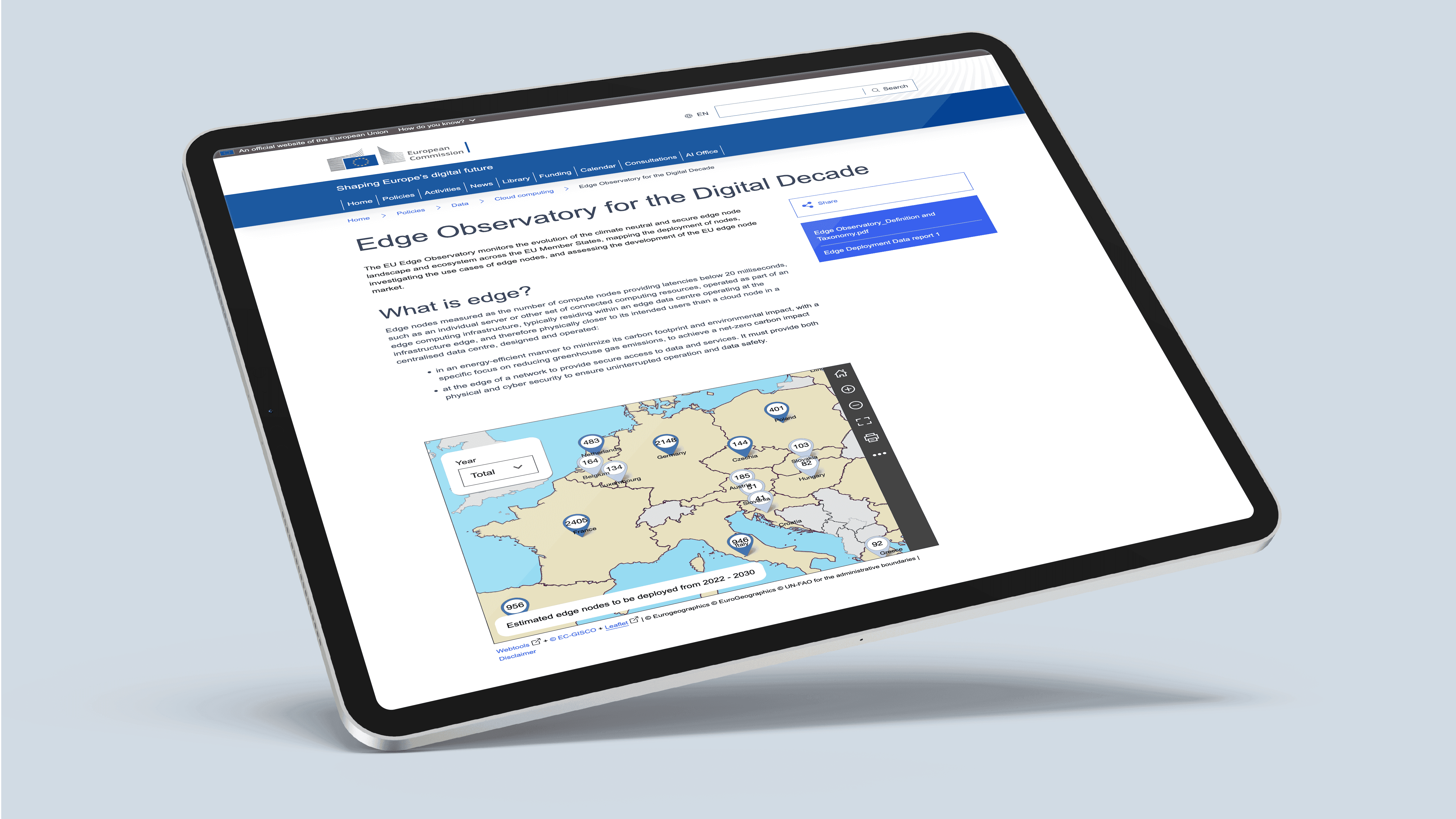 Screenshot of the Edge Observatory homepage on a tablet