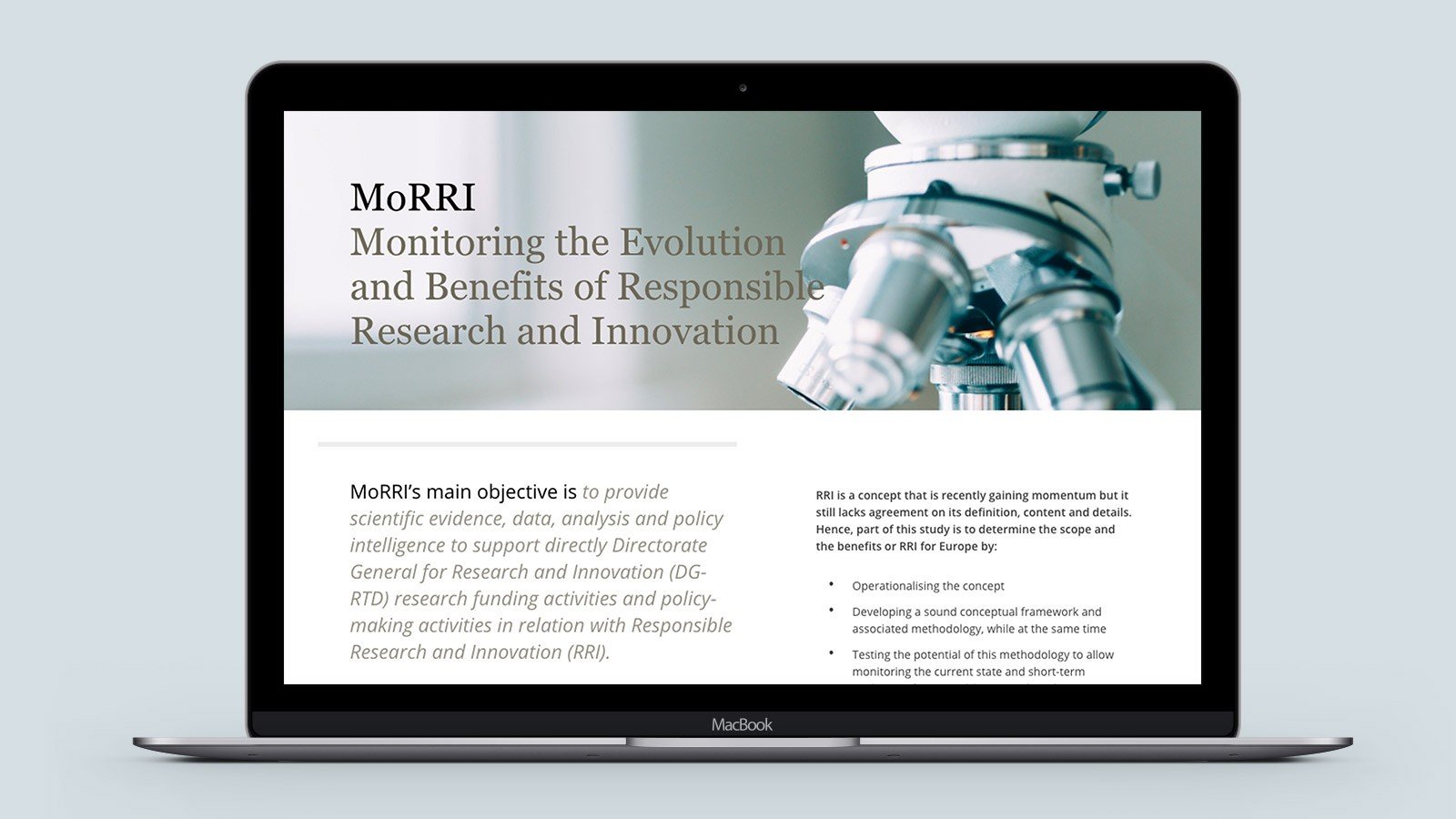 Screenshot of the MoRRI homepage on a mobile phone