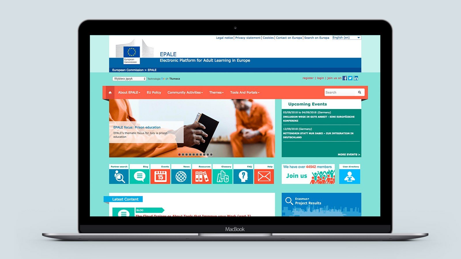 Screenshot of the EPALE homepage on a mobile phone