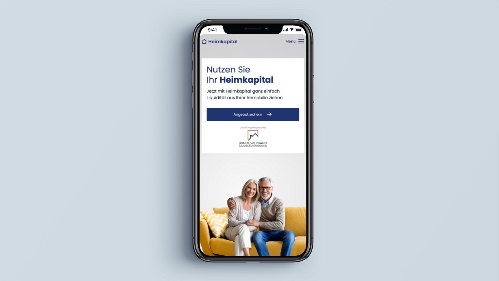 Screenshot of the Heimkapital homepage on a mobile phone
