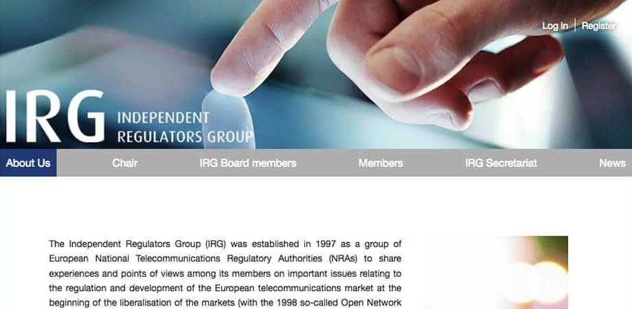 Screenshot of the IRG homepage