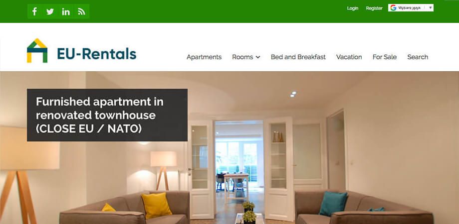 Screenshot of the EU-Rentals homepage