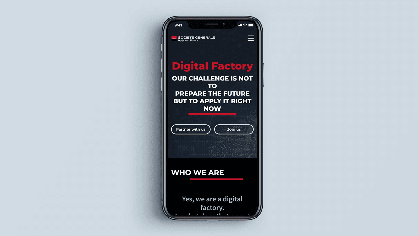 Screenshot of the SGEF Digital Factory homepage on a mobile phone