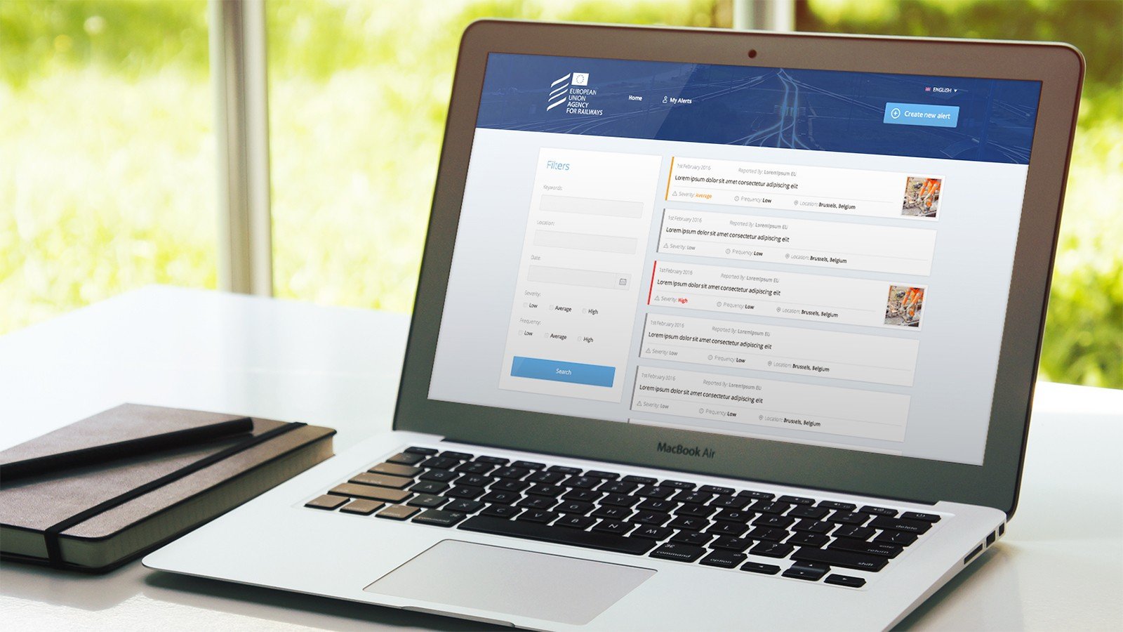 Screenshot of the European Union Agency for Railways SAIT homepage on a laptop