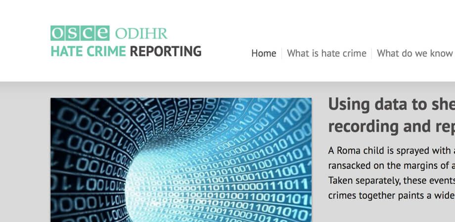 Screenshot of the Hate Crime Reporting Website homepage