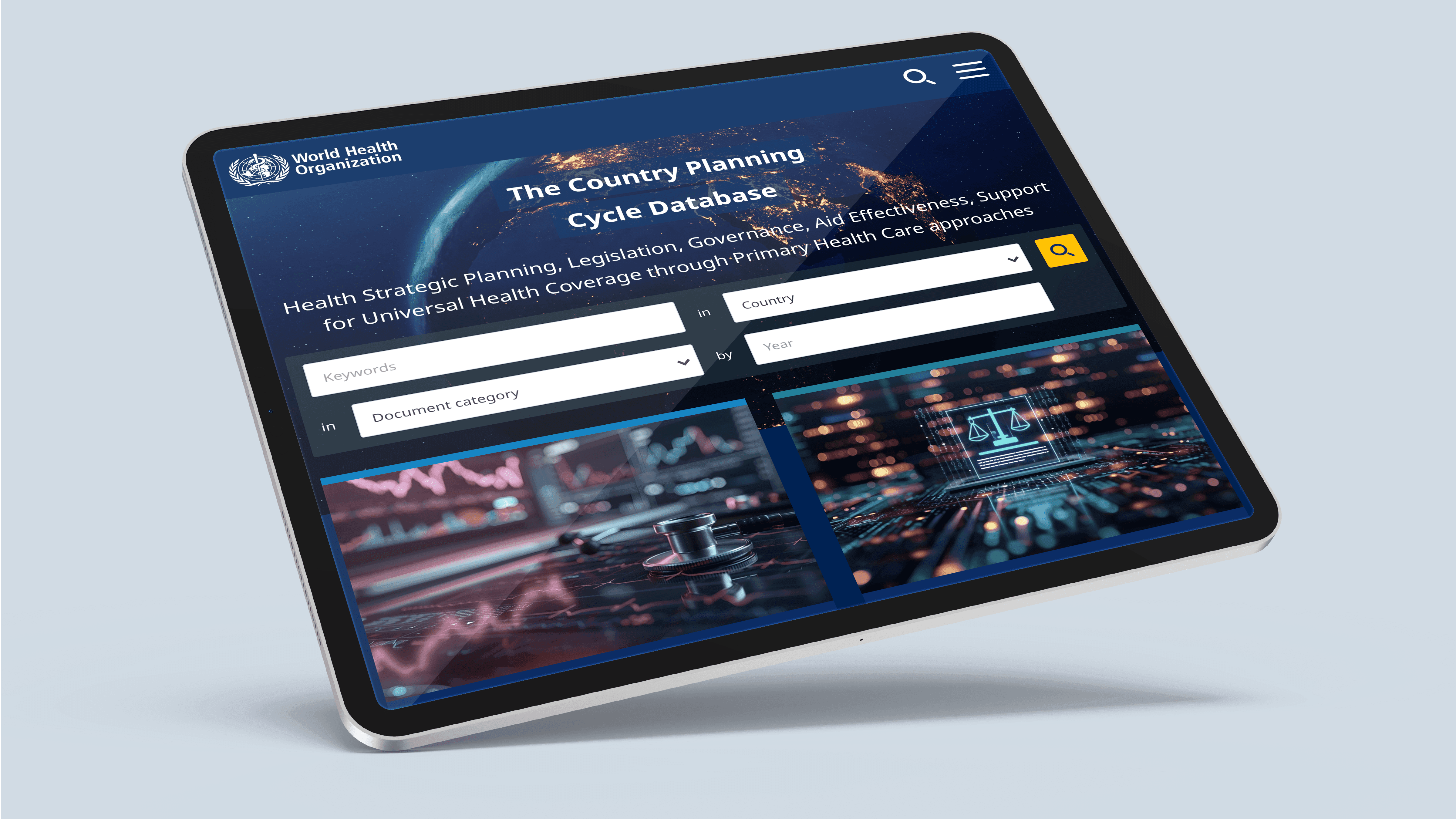 Screenshot of the CPCD homepage on a tablet
