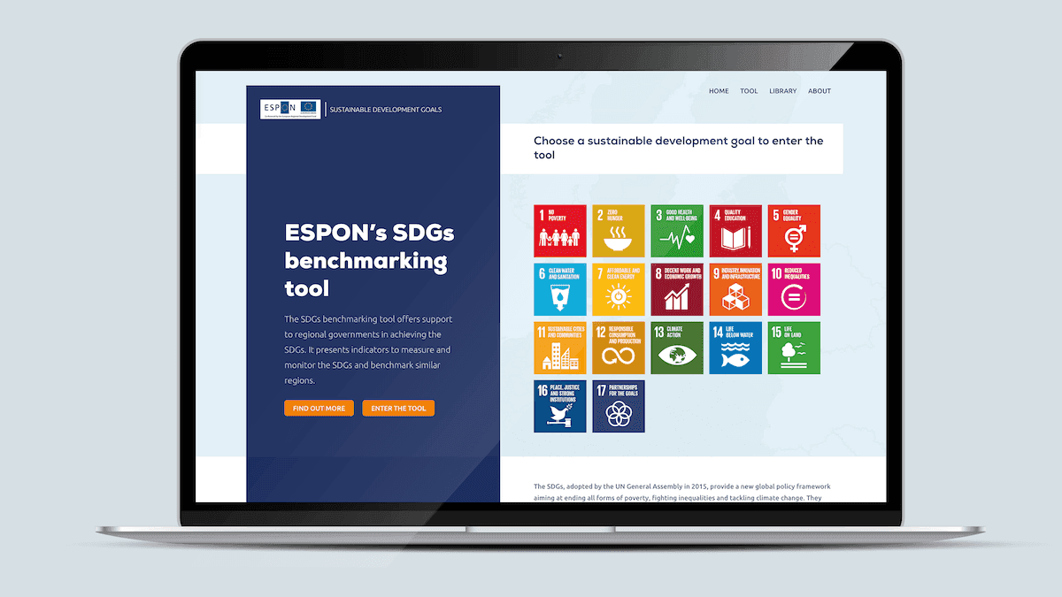 Screenshot of the ESPON homepage on a laptop