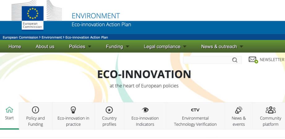 Screenshot of the Eco-Innovation Action Plan homepage