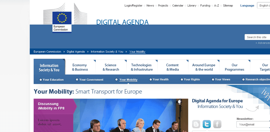 Screenshot of the Digital Agenda for Europe homepage