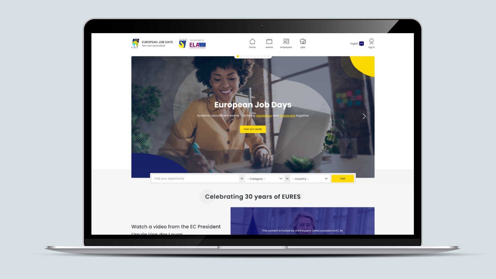 Screenshot of the European Job Days homepage on a laptop