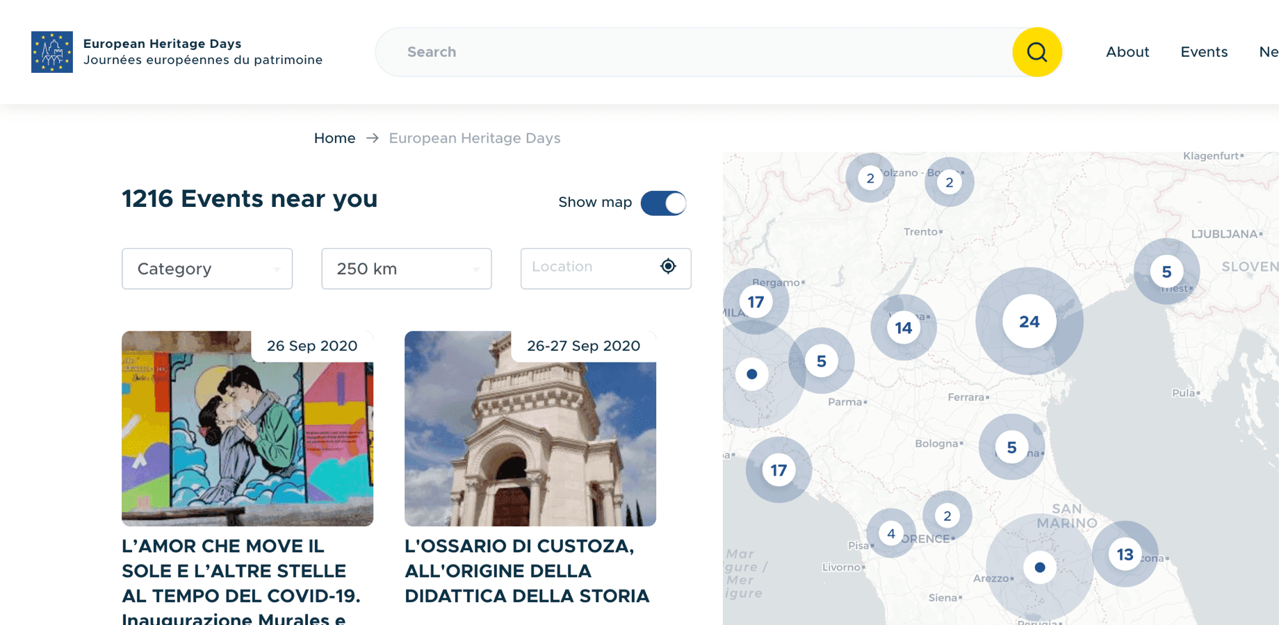 Screenshot of the European Heritage Days homepage