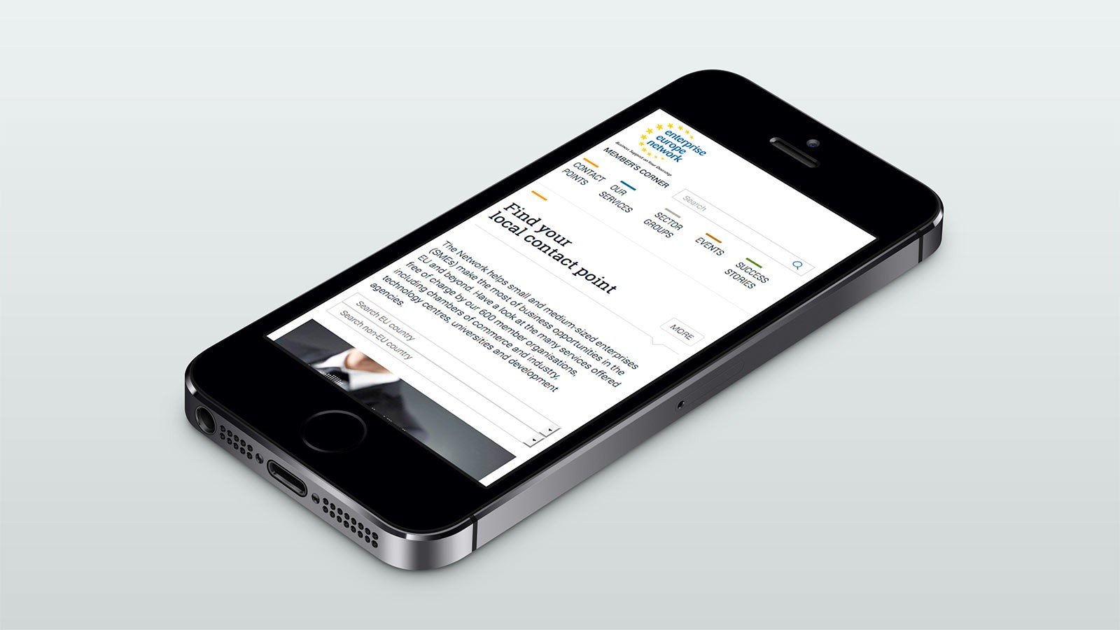 Screenshot of the Enterprise Europe Network homepage on a mobile phone