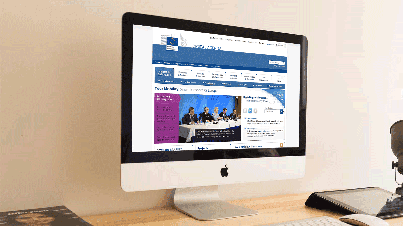 Screenshot of the Digital Agenda for Europe homepage on a laptop