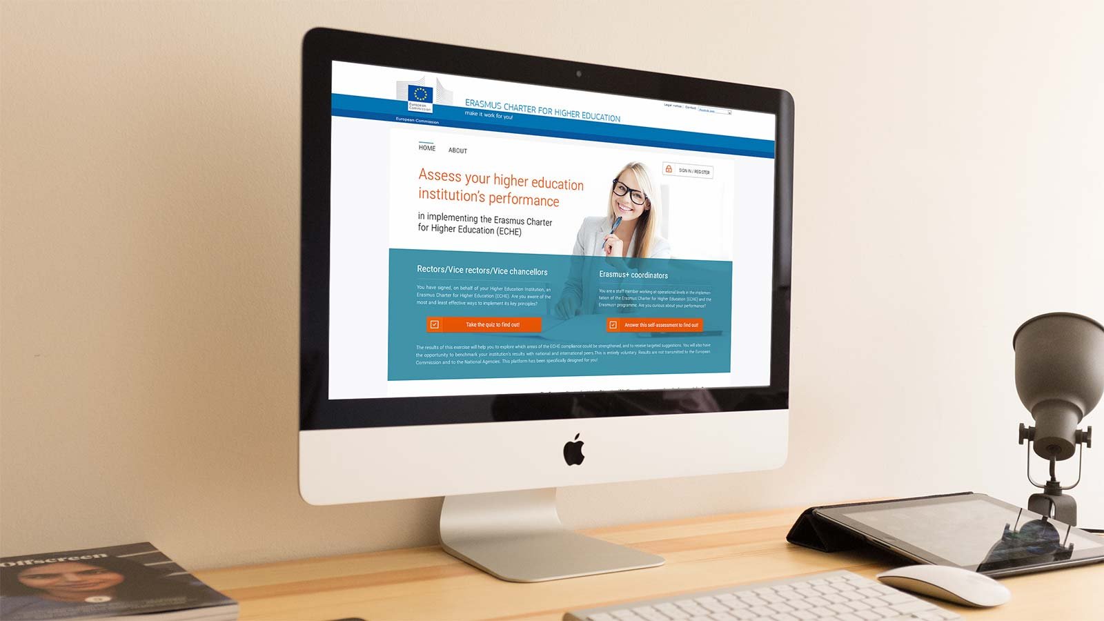 Screenshot of the Erasmus Charter For Higher Education homepage on a laptop