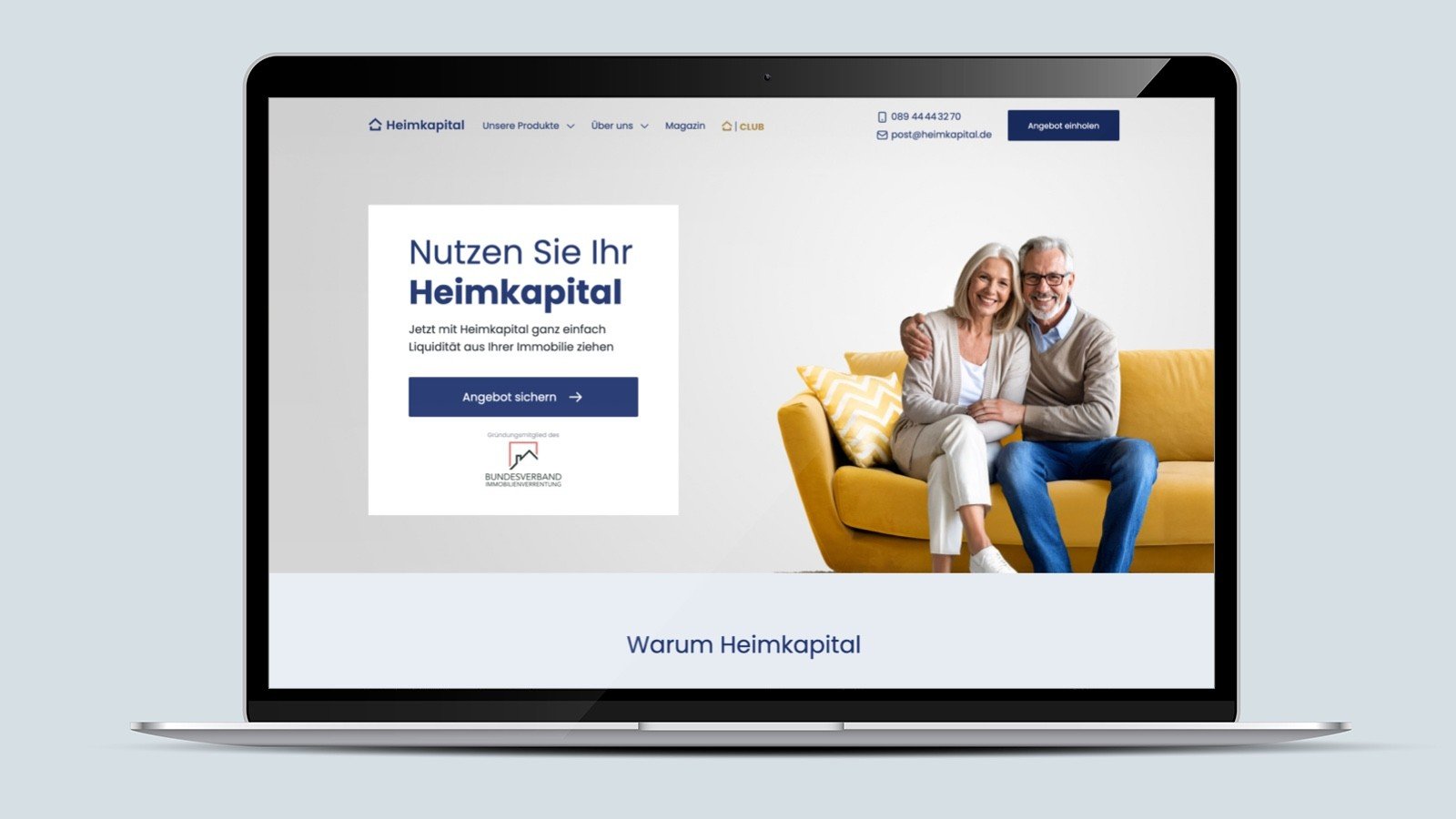 Screenshot of the Heimkapital homepage on a laptop