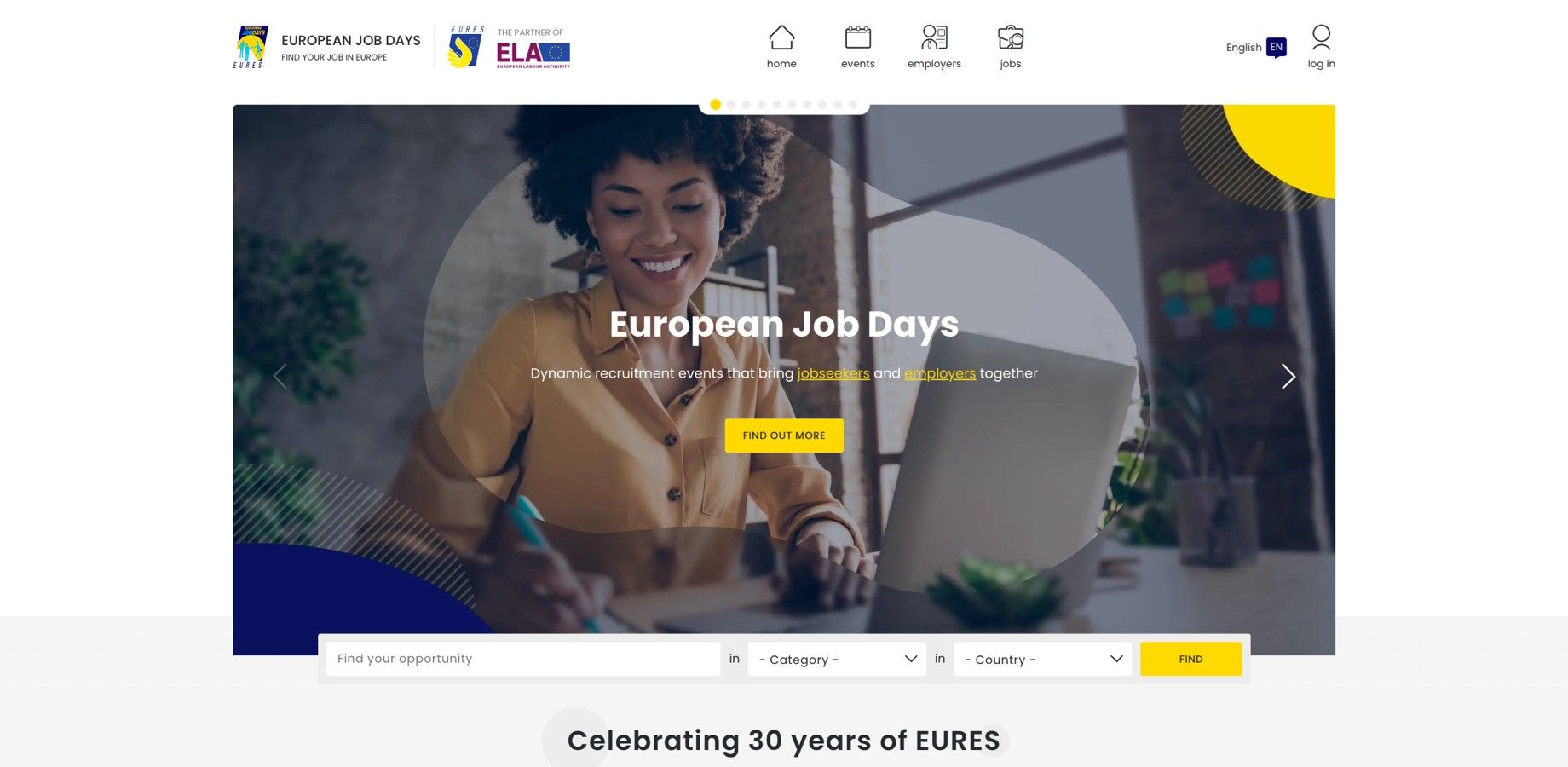 Screenshot of the European Job Days homepage