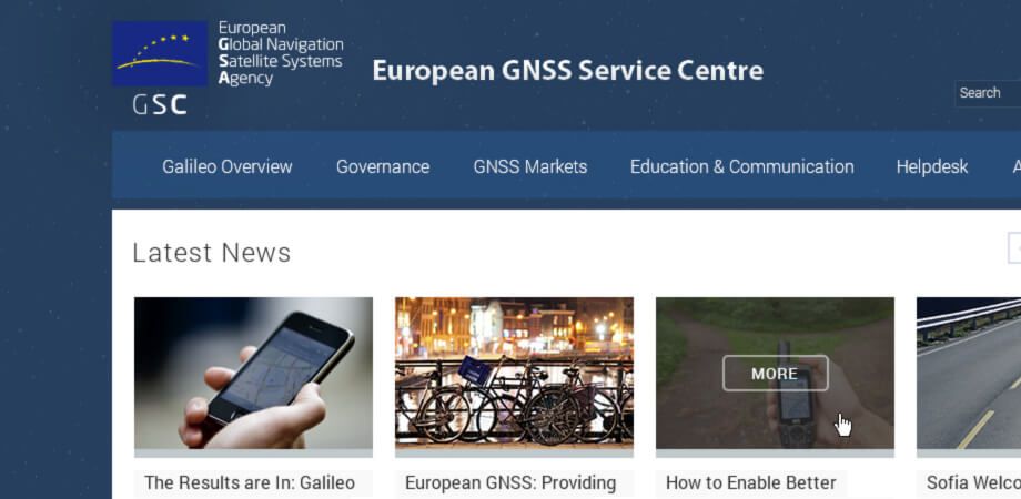 Screenshot of the European GNSS Service Center homepage