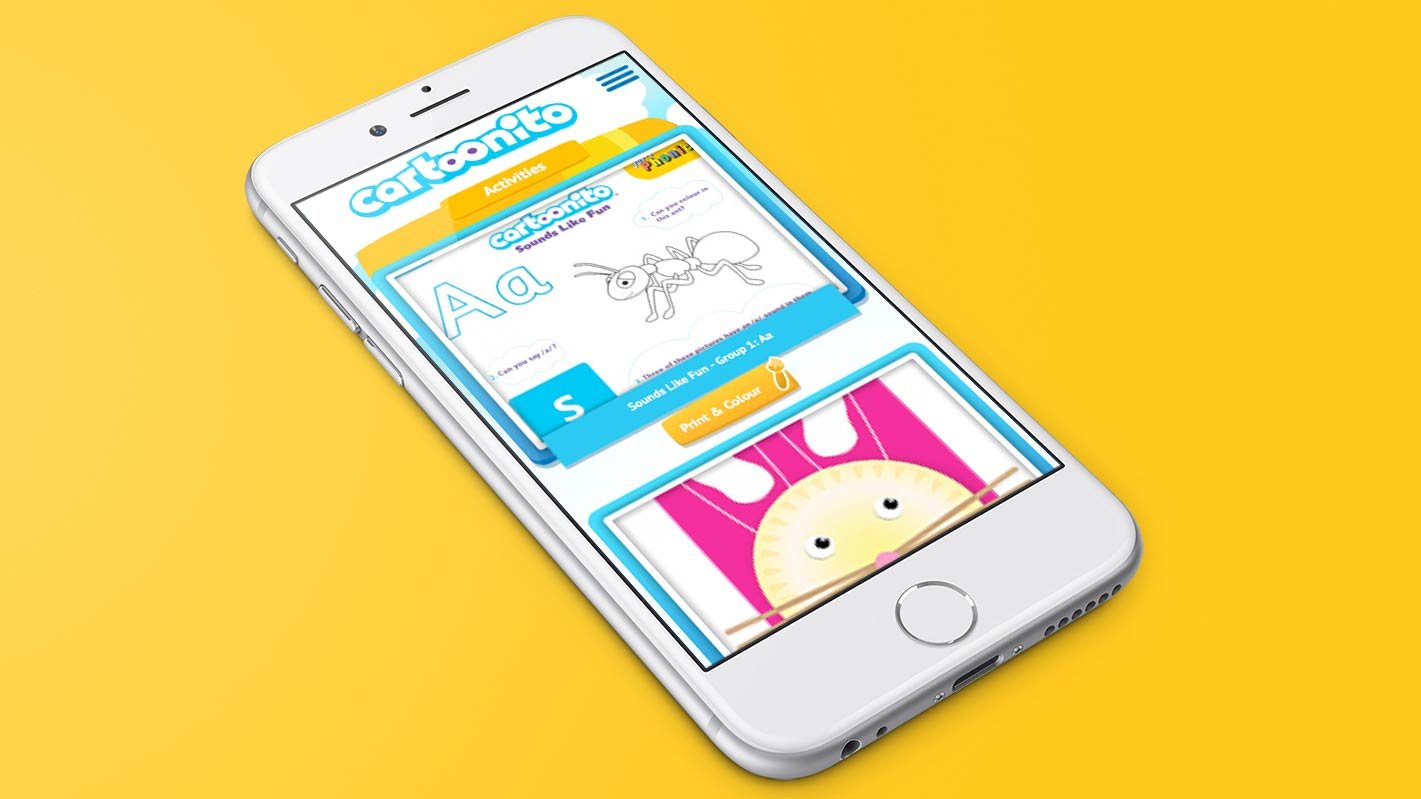 Screenshot of the Cartoonito homepage on a mobile phone