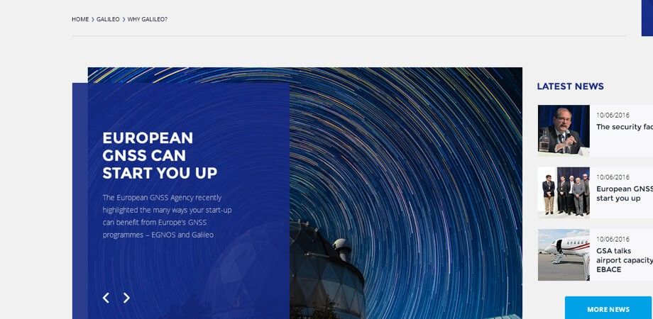 Screenshot of the GNSS Agency homepage