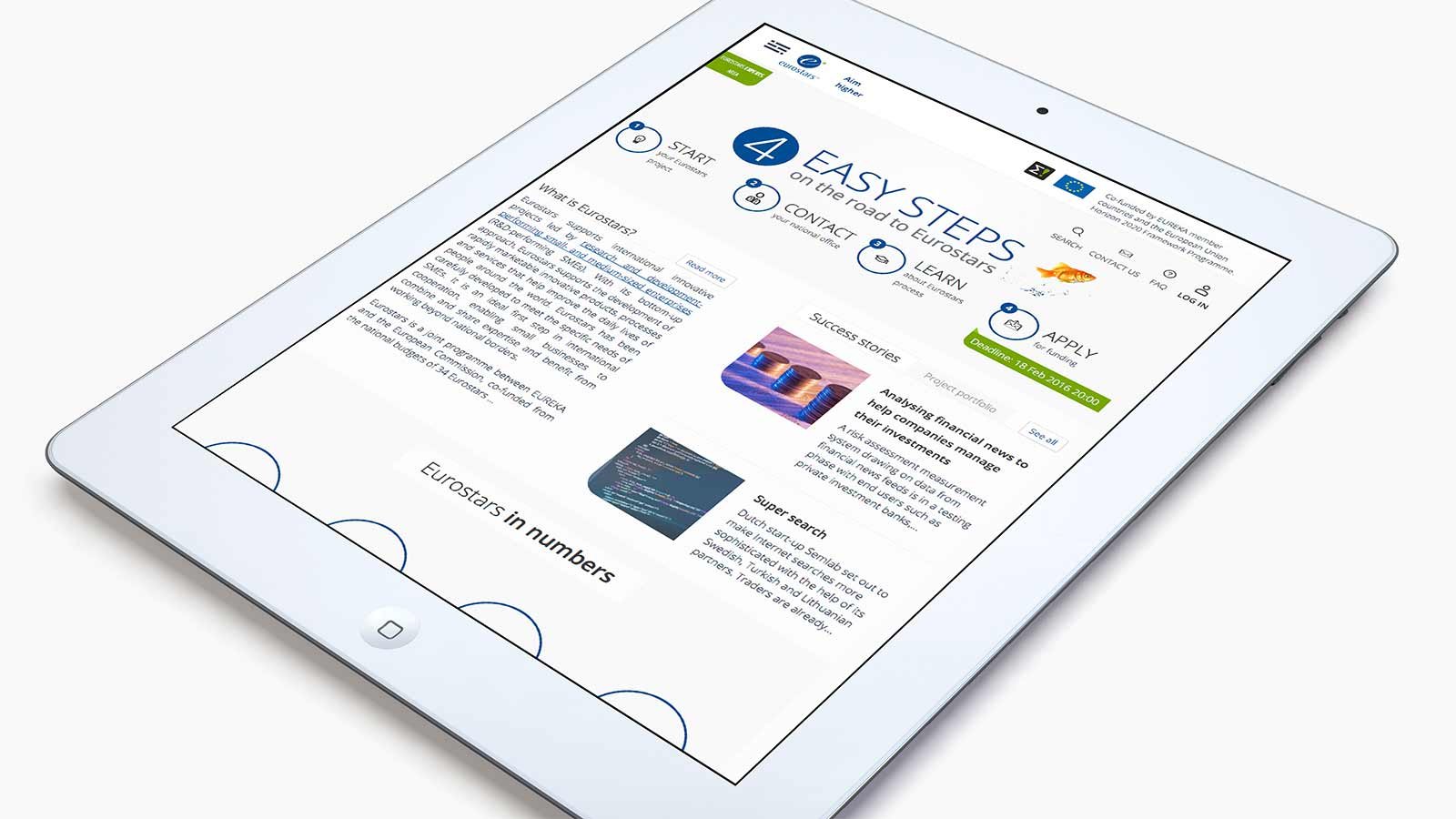 Screenshot of the Eurostars homepage on a tablet