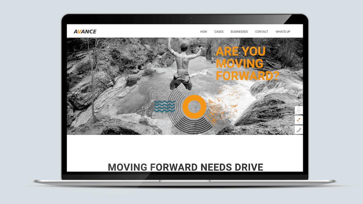 Screenshot of the Avance homepage on a laptop