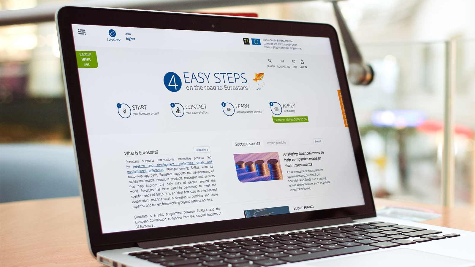 Screenshot of the Eurostars homepage on a laptop