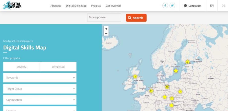 Screenshot of the Digital Skills Map homepage