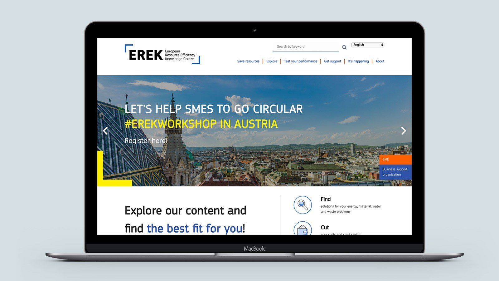 Screenshot of the EREK homepage on a mobile phone