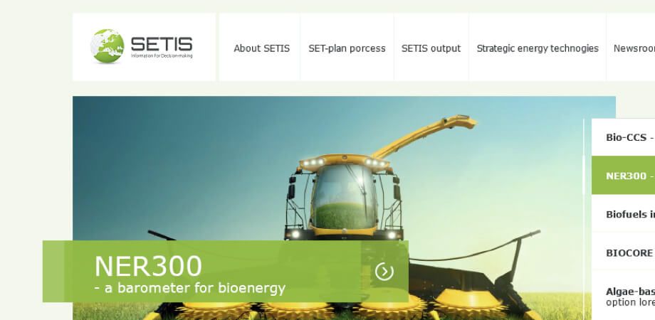 Screenshot of the SETIS homepage