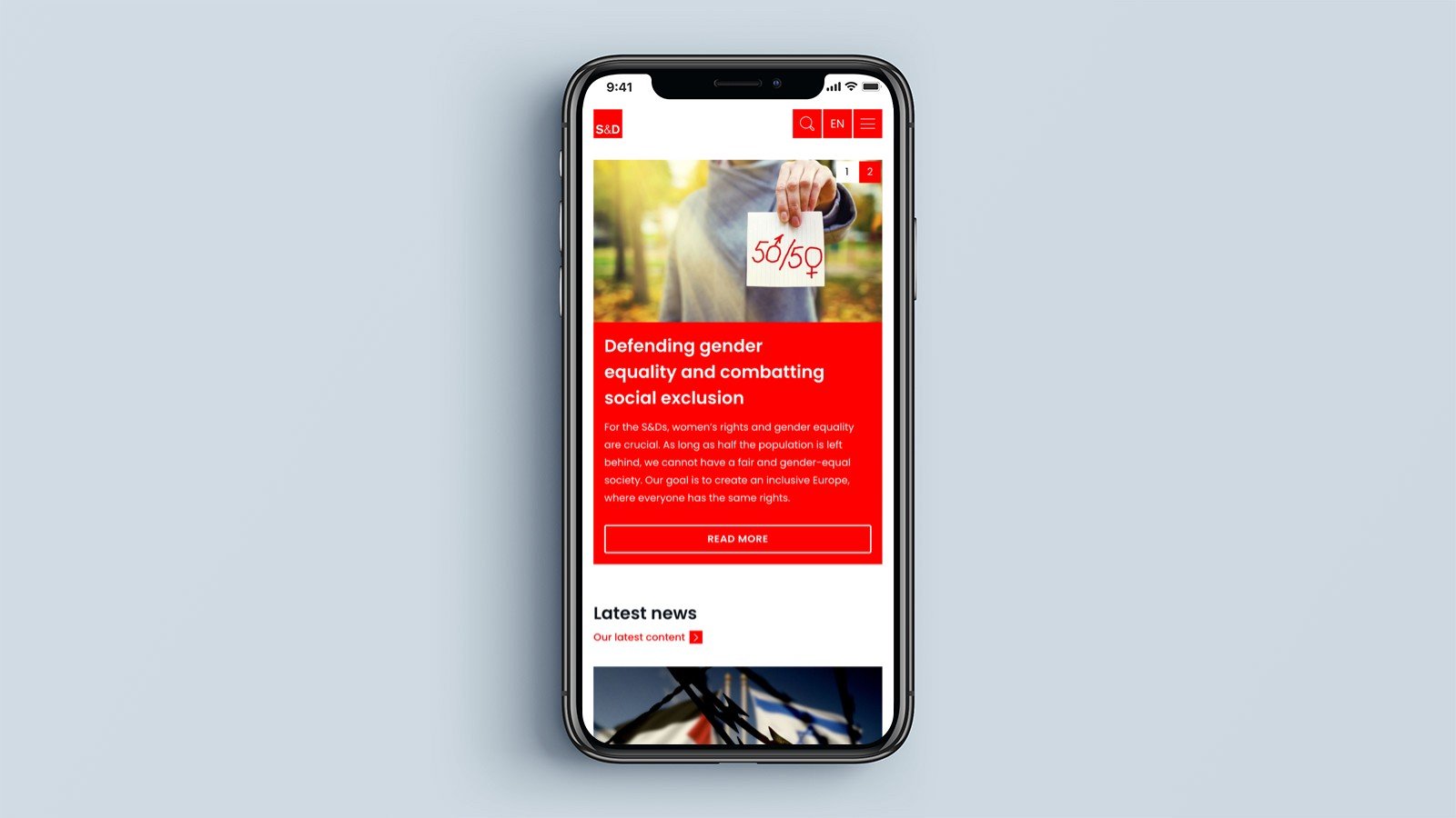 Screenshot of the Socialists and Democrats homepage on a mobile phone