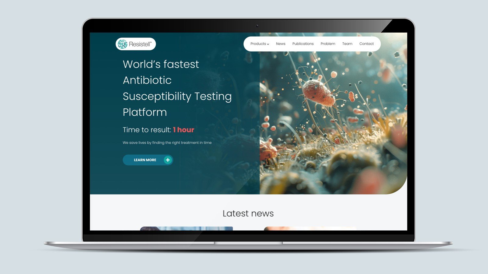Screenshot of the Resistell homepage on a laptop