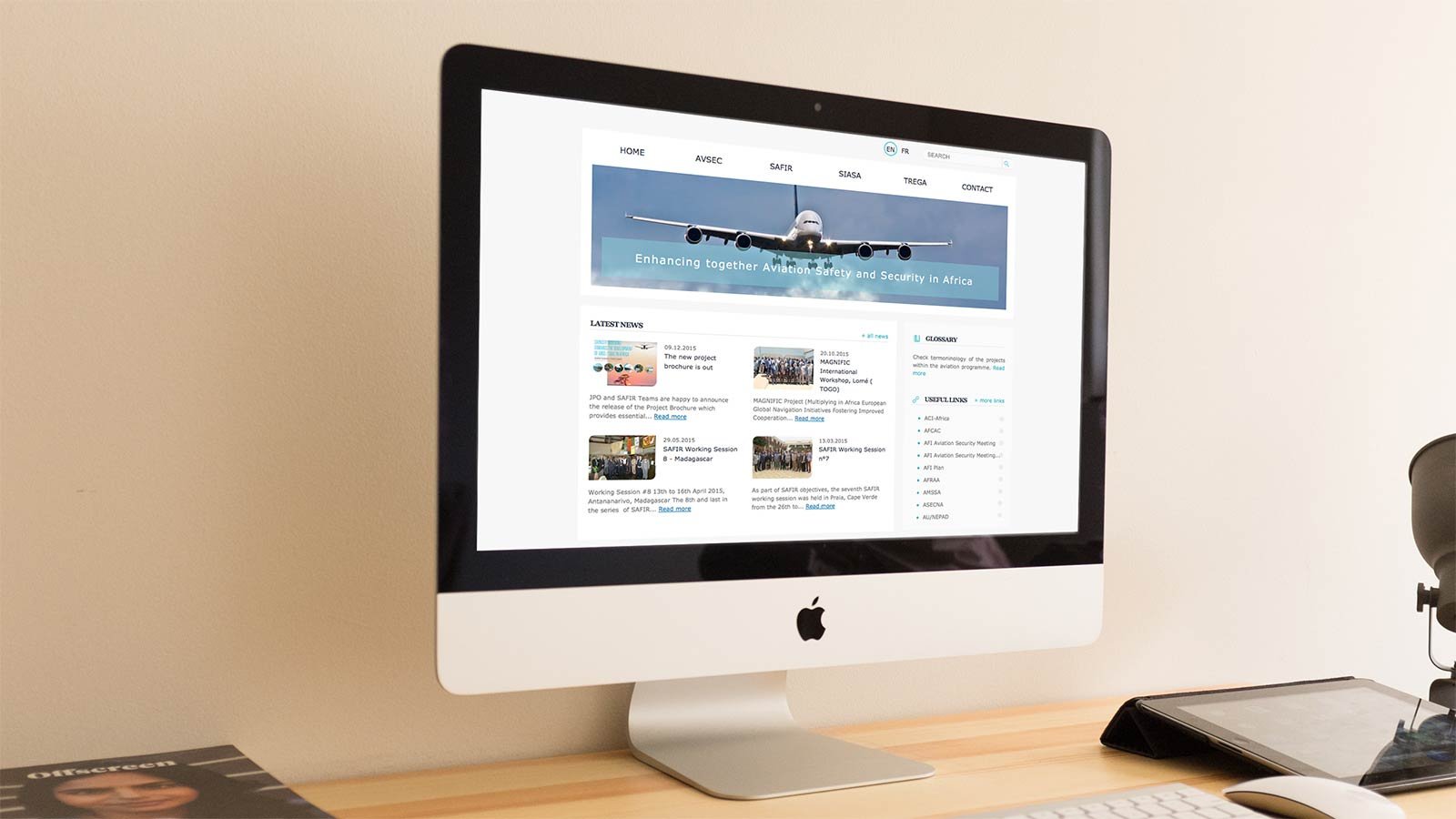 Screenshot of the Aviation Africa-EU homepage on a laptop