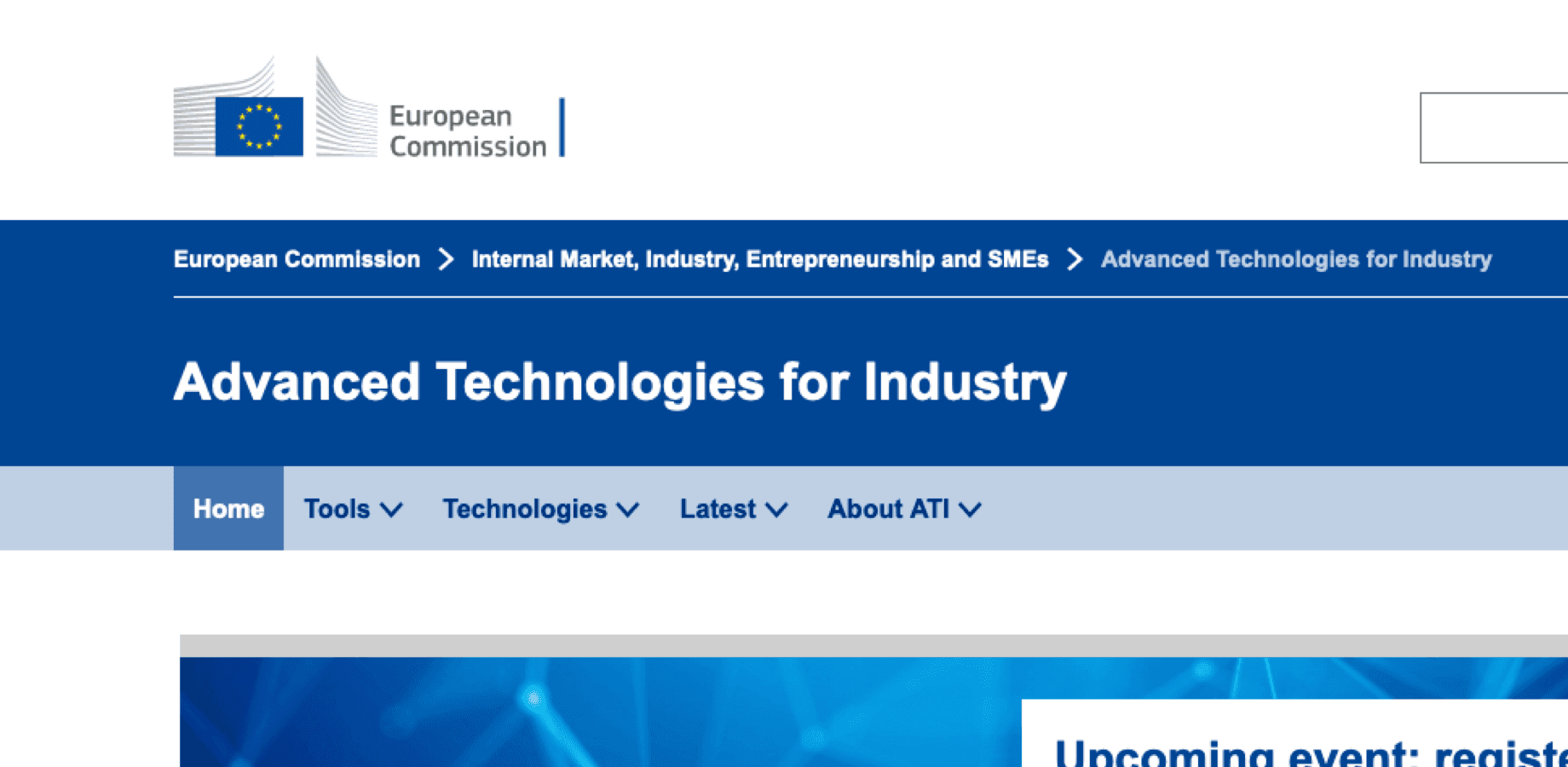 Screenshot of the ATI dashboard homepage