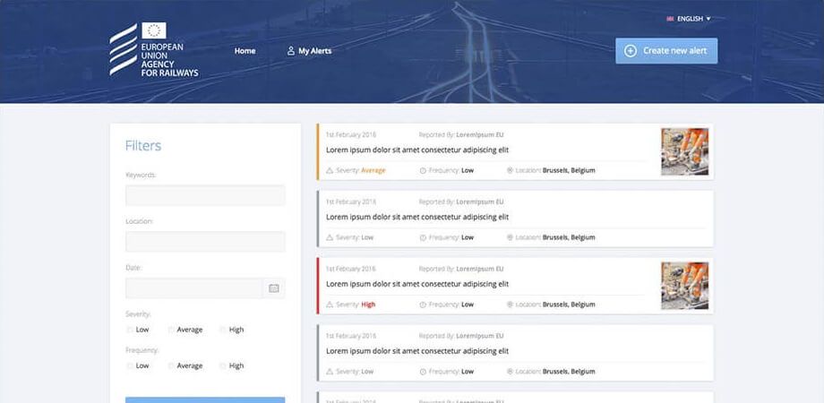 Screenshot of the European Union Agency for Railways SAIT homepage