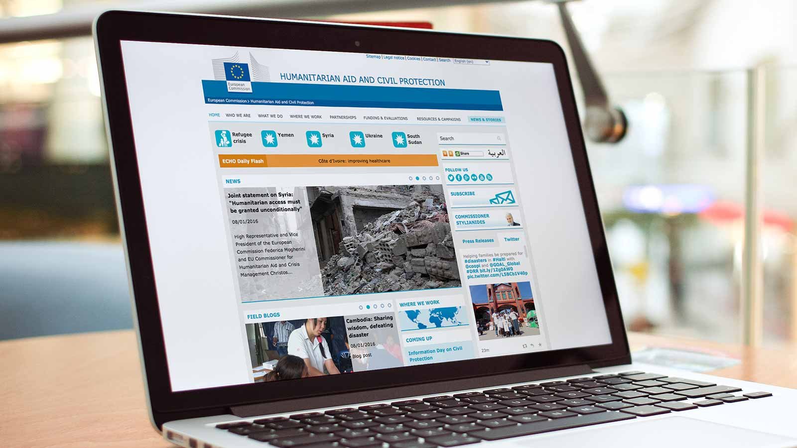 Screenshot of the DG ECHO homepage on a laptop