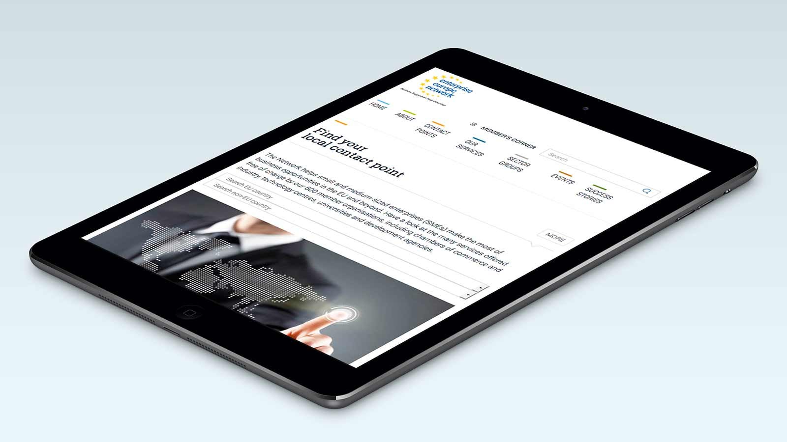 Screenshot of the Enterprise Europe Network homepage on a tablet