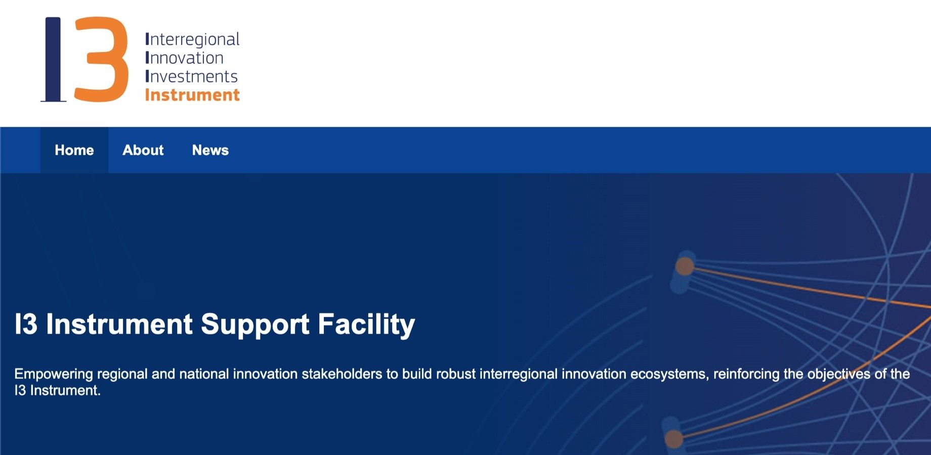 Screenshot of the I3 Support Facility homepage