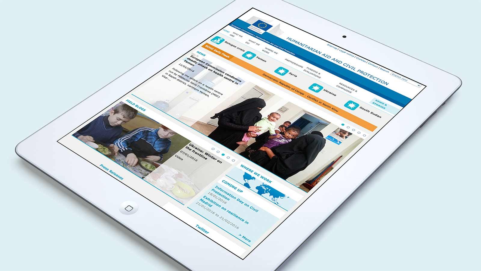 Screenshot of the DG ECHO homepage on a tablet